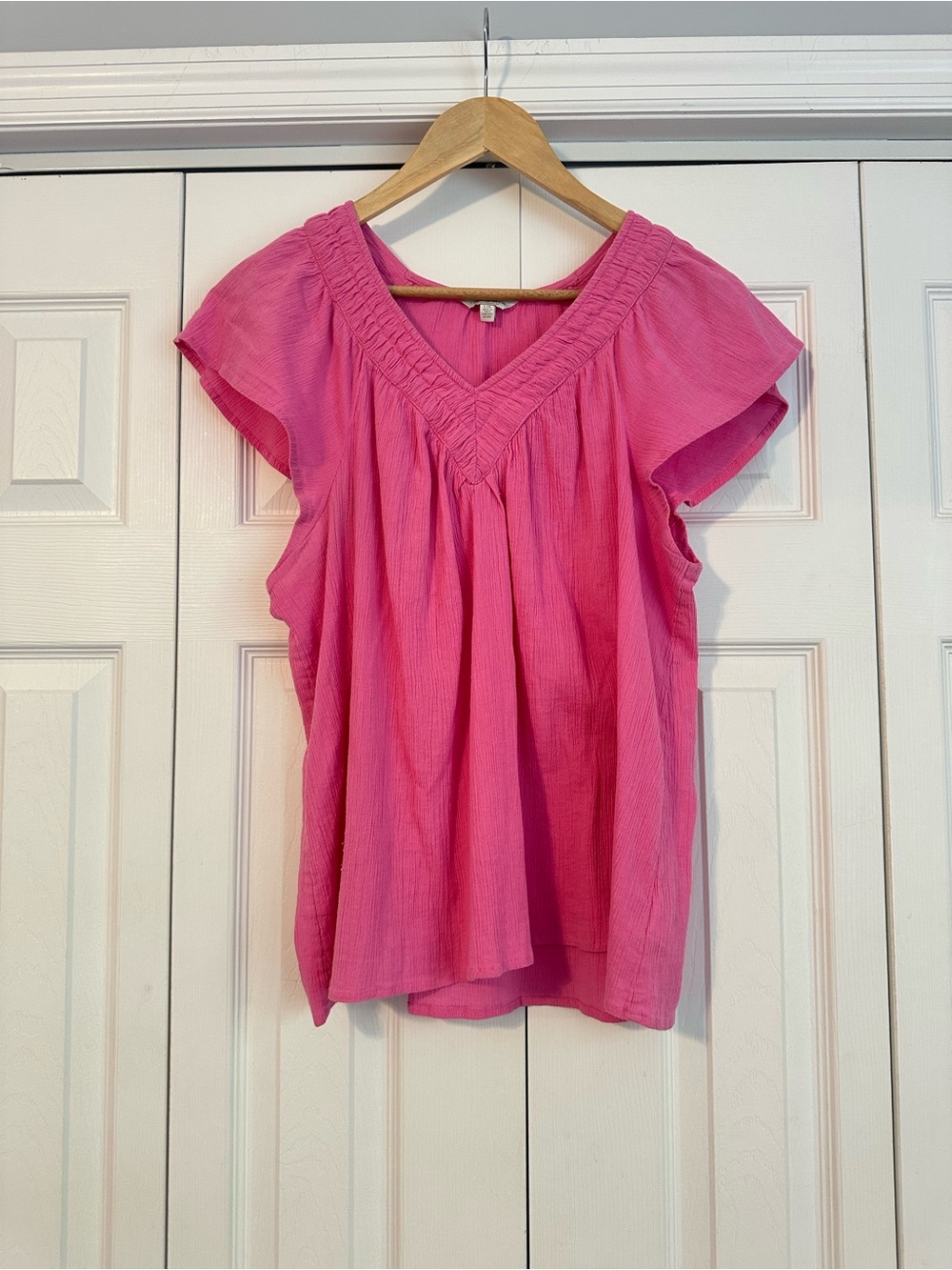 Lucky Brand Hot Pink V-Neck Flutter Sleeve Top